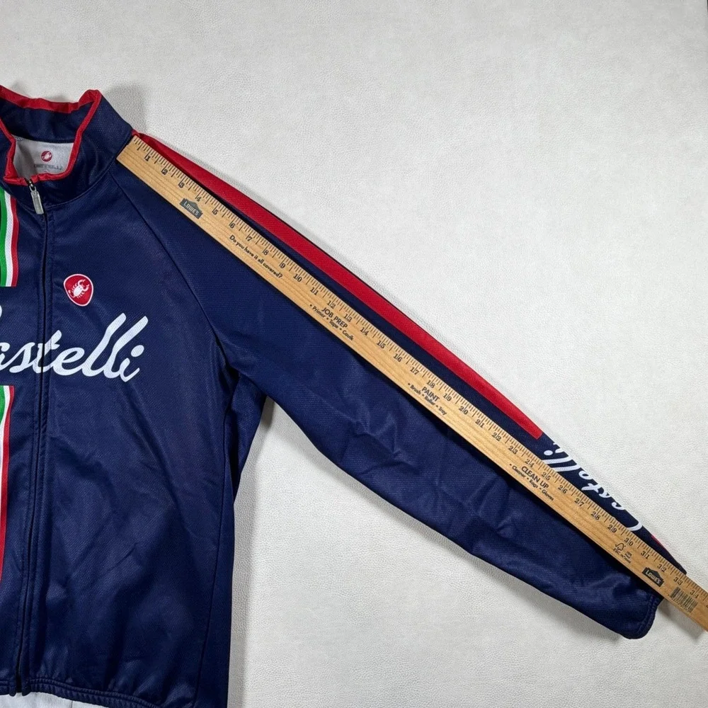 Castelli Mens XXL Navy Blue Full Zip Cycling Jacket Fleece Lined Italian Stripe